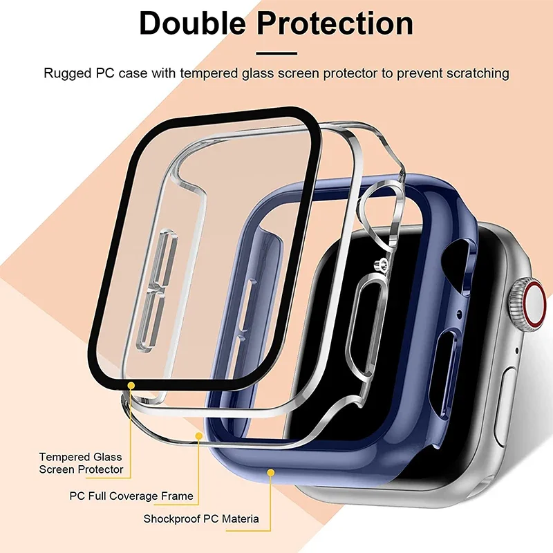 Apple Watch Screen Protector Tempered Glass+Cover For Apple Watch 9 8 7 45mm 41mm PC Bumper Case iWatch Series 7 6 5 4 SE2 44mm 40mm 42mm 38