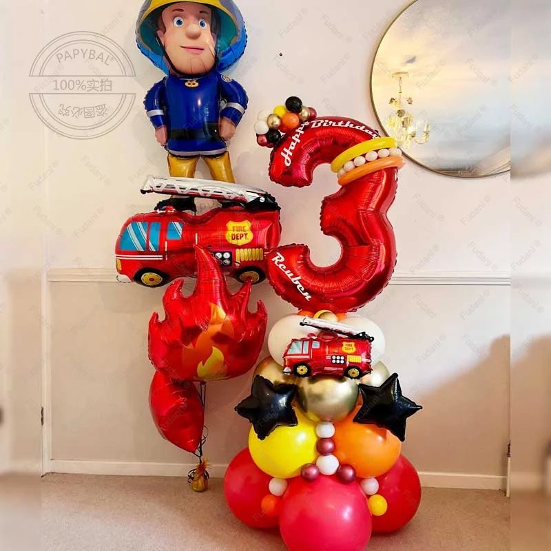 45PCS Animierte Feuerwehrmann Sam Feuerwehrauto Thema Ballon Säule Set Geburtstag Party Decor Alles Gute Zum Geburtstag Geschenk Baby Dusche Liefert