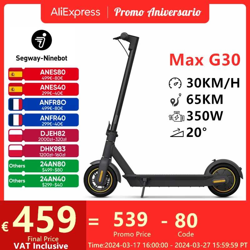 Ninebot-By-Segway-MAX-G30-G30P-Kickscooter-30km-h-Speed-65km-Range ...