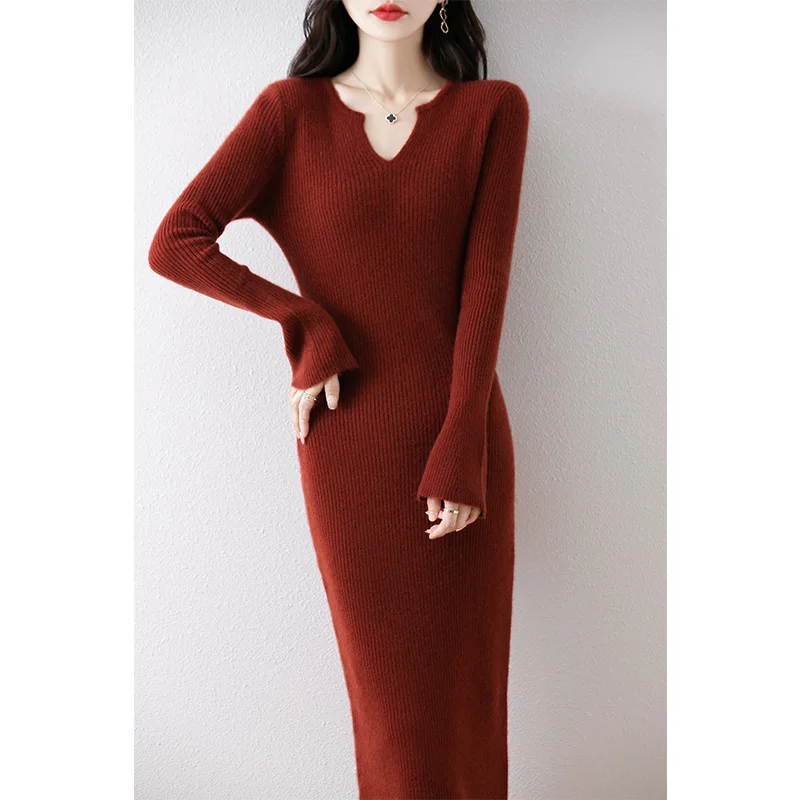 Hot selling 100% Merino wool women's dress Winter/Fall Women's slim-fit  knitted dress Women's dress Long thick knit jumper - AliExpress 200000345