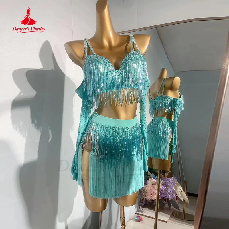 

Latin Dance Dresses for Women Customsized Rumba Chacha Tango Performance Professional Costumes Skirt Children Female Latin Dress