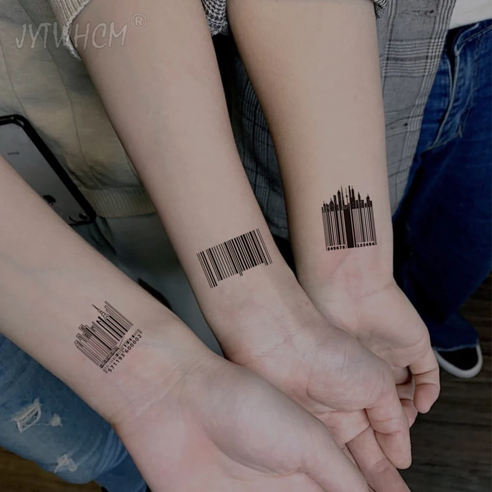 

Black Barcode Waterproof Temporary Tattoo Stickers Letter Stars Moon Planet Geometric Pattern Fake Tattoo Arm Art Men and Women