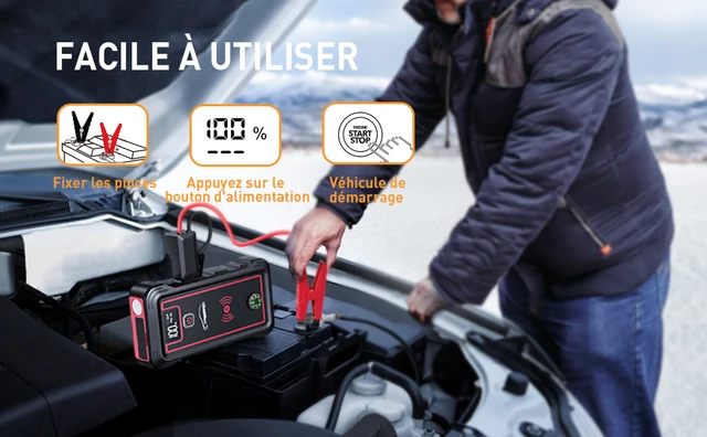 YABER Booster Batterie 2500A 23800mAh Portable Jump Starter (Tout Gaz ou  8.0 L Diesel) Chargeur sans Fil avec Lamp LED Écran LCD Marteau de Sécurité  Boussole