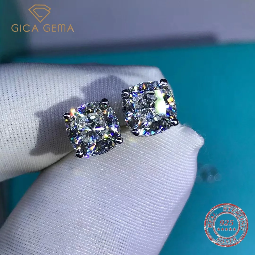 

Gica Gema Luxury 925 Sterling Silver VVS 3EX Crushed Ice Cut 2CT Simulated Moissanite Gemstone Fine Jewelry Ear Studs Earrings