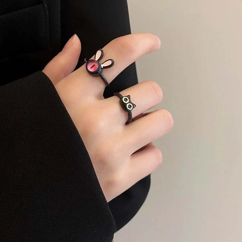 Adjustable Black Cat Ring For Women Punk Style Fashionable Accessory_voghion.com
