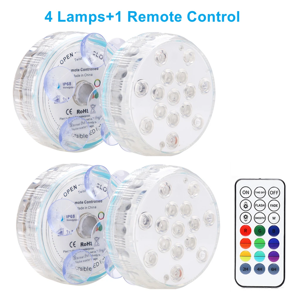 2022 Updated 15 LED Submersible Led Pool Lights IP68 Underwater RGB 20M Remote Swimming Pool Lamp with 5 Large Suction Cups submersible lights Underwater Lights