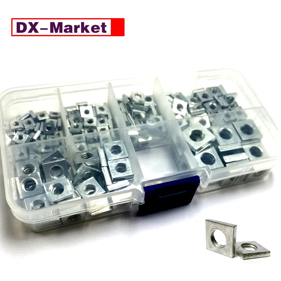 Porca Quadrada Kit 260 Pcs Stamping Porca Quadrada Quadrado do Ângulo Direito Nozes Parafusos Porcas Din562 Praça Plana T0205 B007 M3-m8