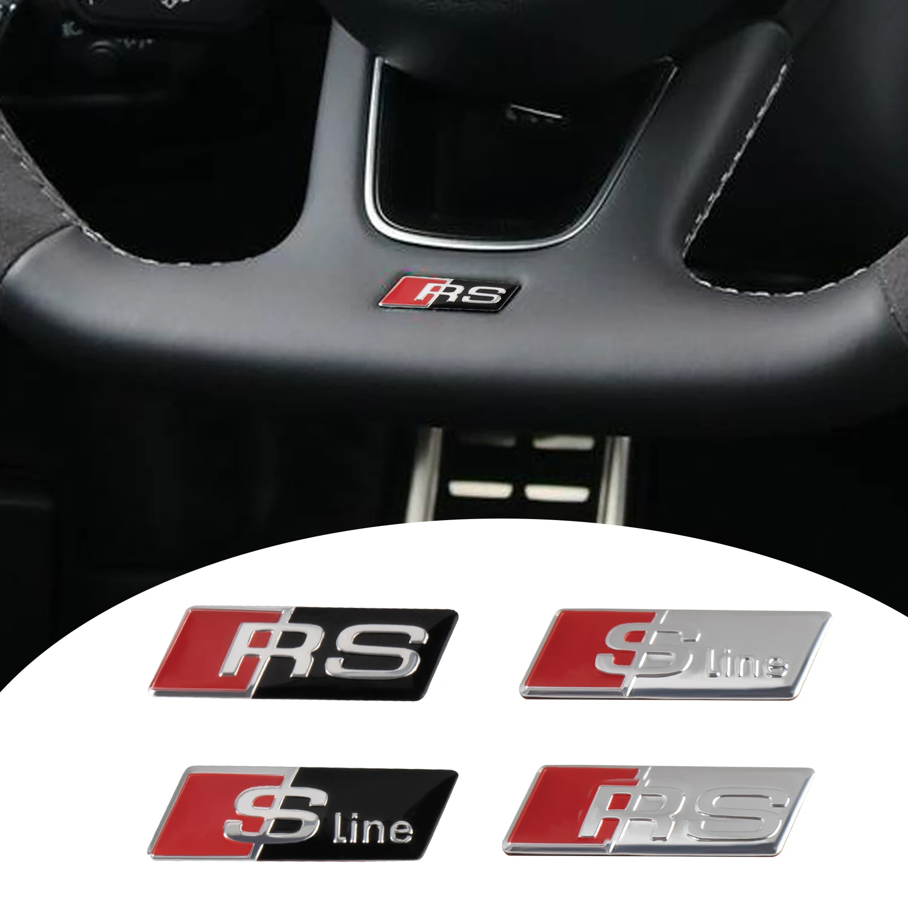 3D Aluminum Car Steering Wheel Sticker SLINE RS Badge Decoration Audi Quattro TT A4 A3 A5 A6 A7 A8 Q3 Q5 Q7 TTRS Accessories