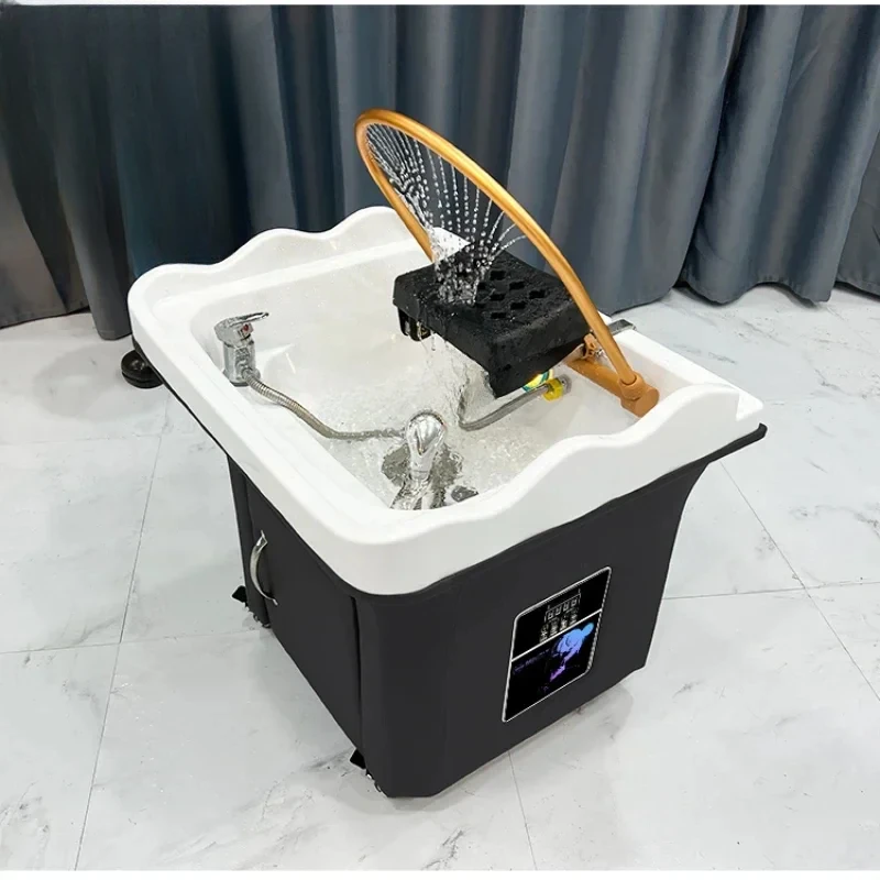 

Beauty Salon Massage Couch Movable Head Therapy Machine Water Circulation Fumigation Head Recuperation Hair Shampoo Basin