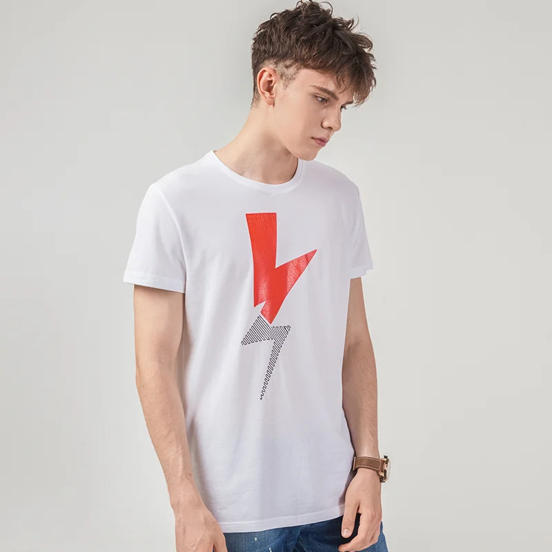 

HELLEN&WOODY Summer Mens Fashion Lightning Graphic T-shirts Printed O-Neck Cotton Luxury Mens Clothing