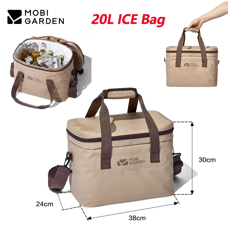 MOBI GARDEN 20L ICE Cooler Bag Ultralight Thermal Lunch Bag Camping Outdoor Picnic Beach Drinks Beer Travel Food Storage PVC