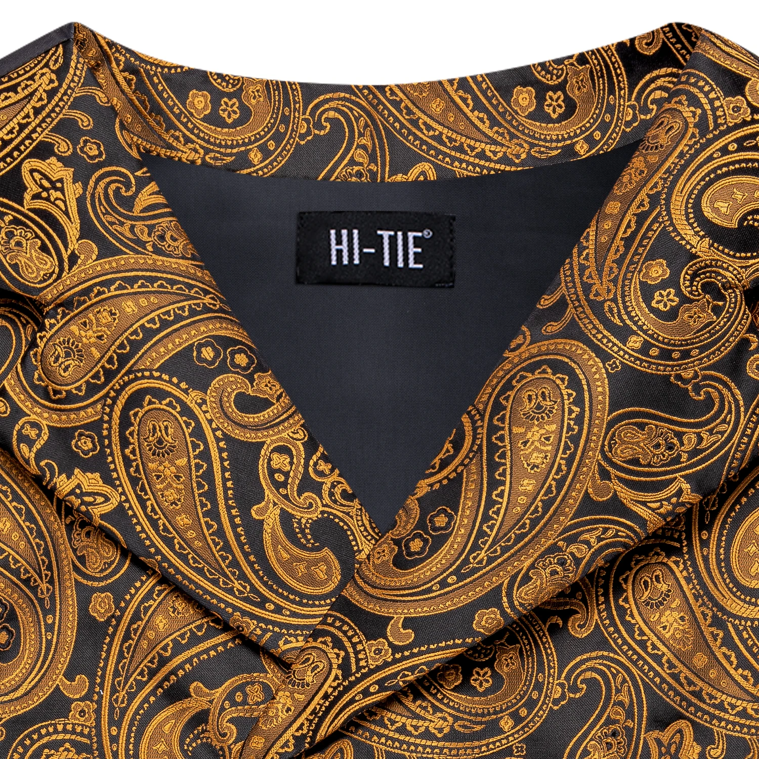 Luxury Silk Mens Vest Gold Black Classic Paisley Jacquard Waistcoat Jacket NeckTie Hanky Cufflinks Men Business Party Hi-Tie dress vests