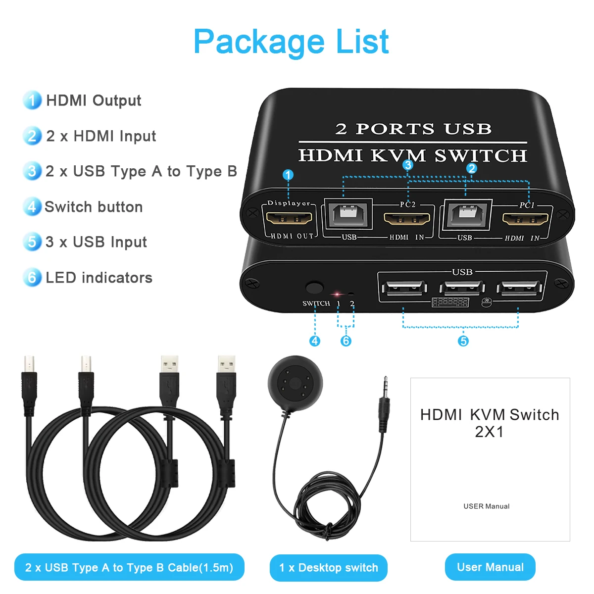 4K HDMI KVM Schalter 2 In 1 Out HDMI-kompatibel/USB 2,0 KVM Switcher Box Für 2 Hosts gemeinsame 1 Monitor Tastatur Maus Drucker – Detail 8