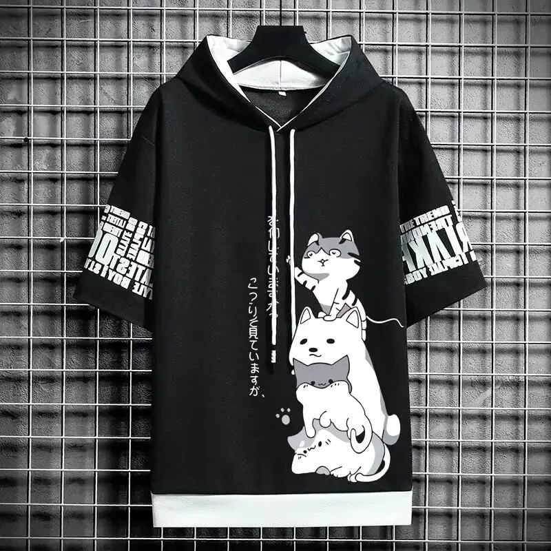 

2024 Summer New Super Large Fashion Men's Hooded Men's Clothing Cartoon Leisure Harajuku Street Clothing Printed Hooded Top