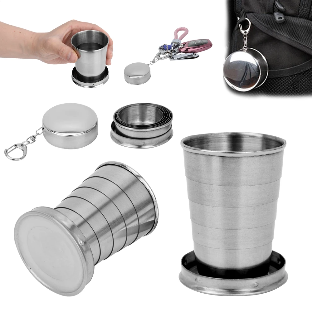 75ml/150ml/250ml Stainless Steel Folding Cup Portable Outdoor Travel Camping Telescopic Cup Ourdoor Foldable Drinkware