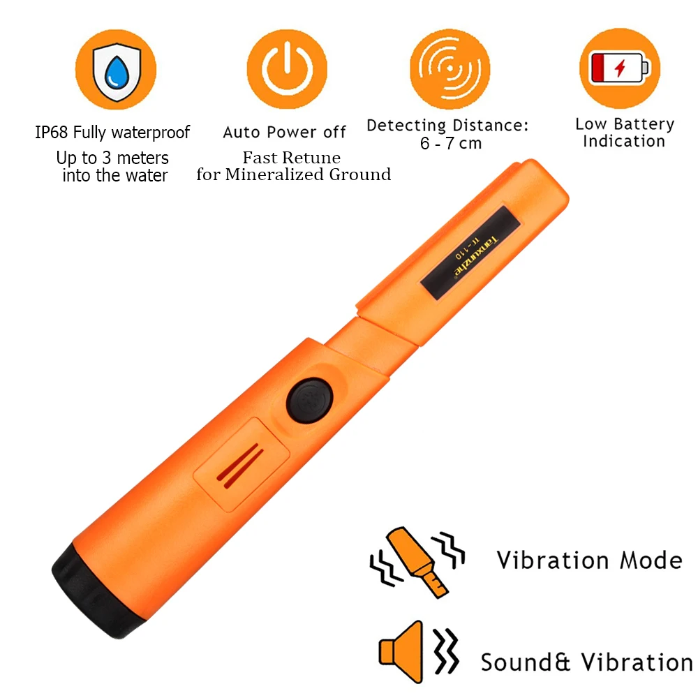 TC 110 Handheld Metal Detector Portable 360 Positioning Rod Detector IP68 Waterproof Pinpoint Sound Vibrate Alarm