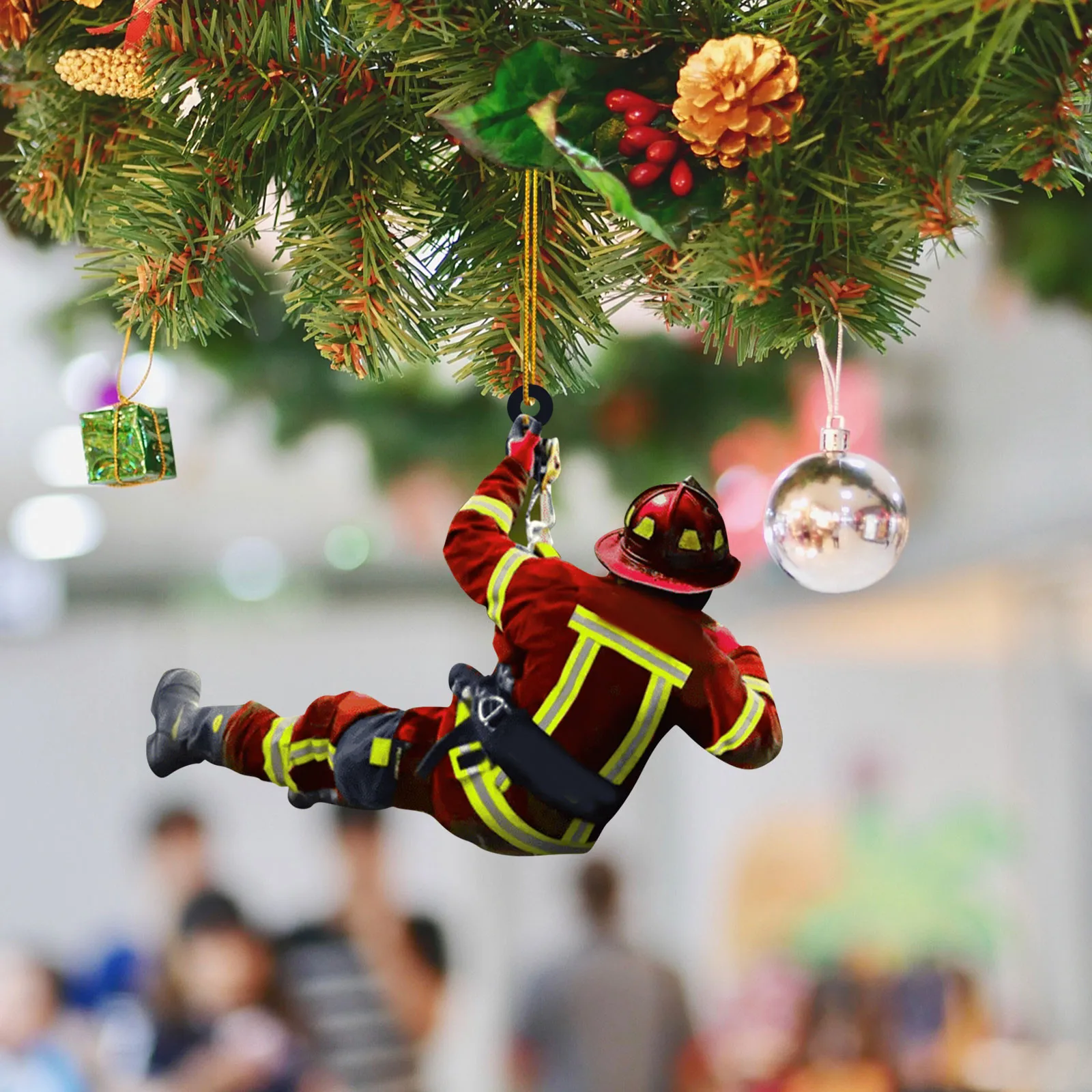 Personalized Firefighter Pendant Fireman Sculpture Ornaments Keychain Gifts Car Accessory Mirror Hanged Decor Acrylic Miniatures charm decoration