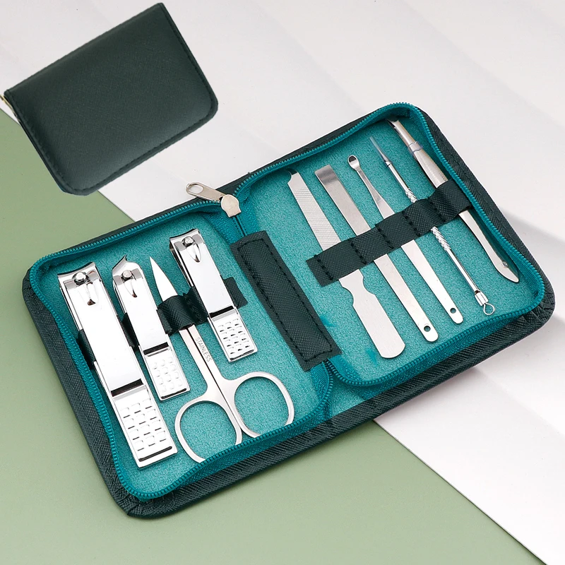 Stainless steel nail clipper set with zipper design protective cover, suitable for nail feet and nails