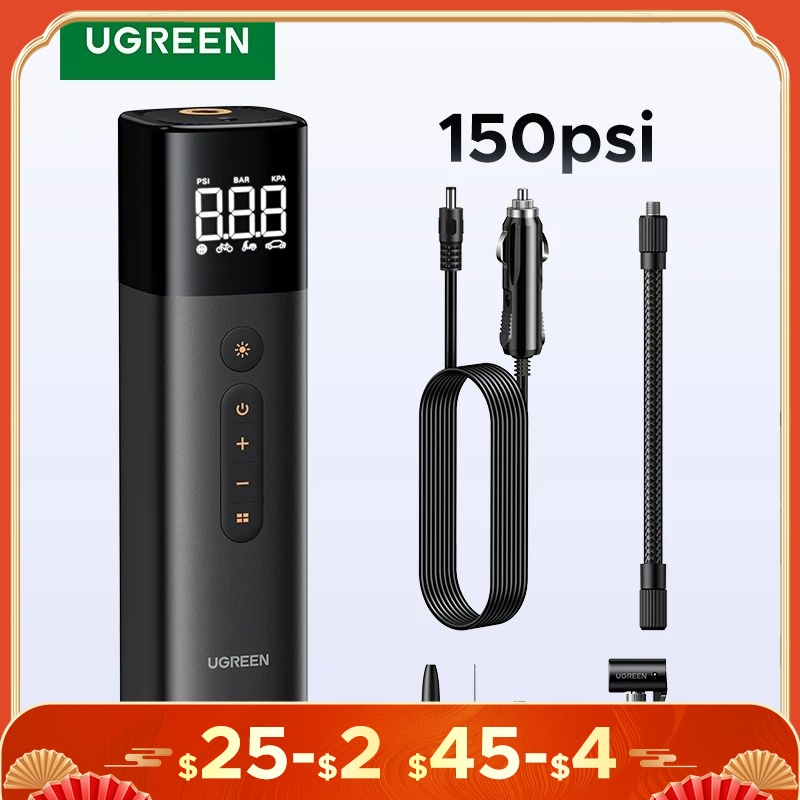UGREEN Car Air Pump Portable Air Compressor for Car Motorcycles Bicycle Electric Tire Inflator with LCD Digital Display