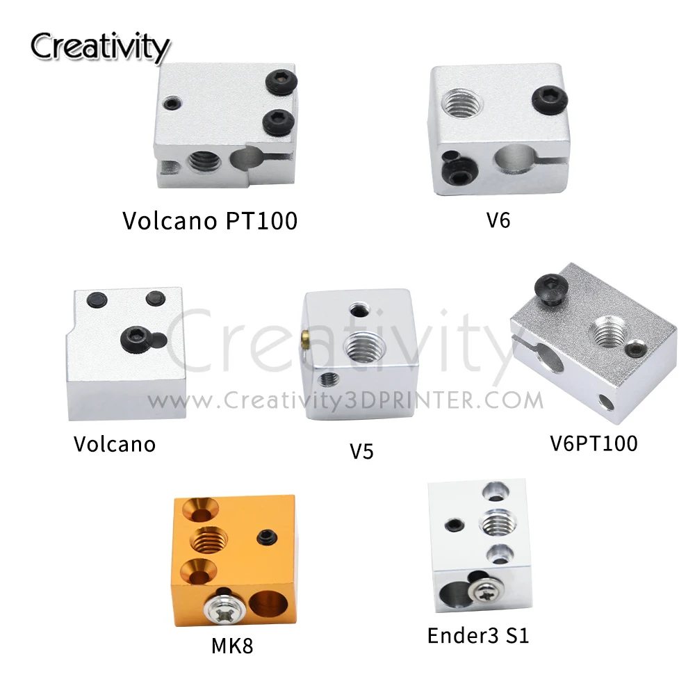 

3D Printer Parts Heated Block E3D V5 V6 MK7 MK8 MK10 PT100 CR10 2 IN 1 OUT For Print Head Extruder J-head Aluminum Block