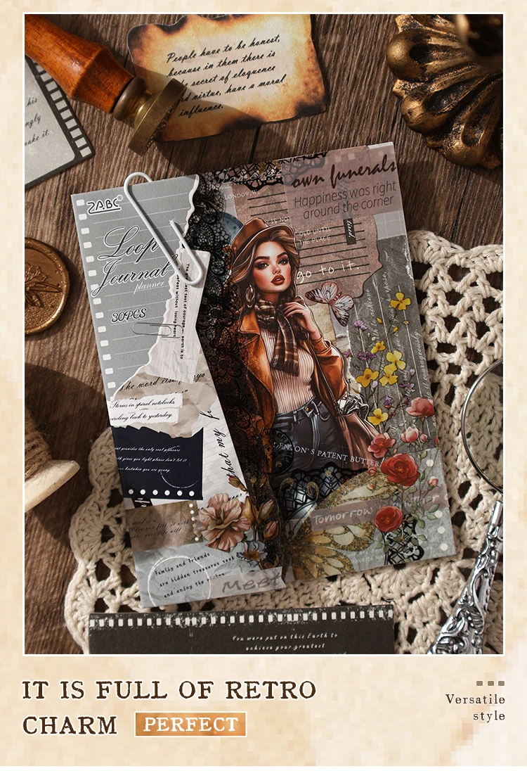 Journal GO 30 Stück Vintage-Speicherbrief, Scrapbooking, Retro-Collage-Materialien für Tagebuch, Tagebuch, Dekoration, Ephemera-Aufkleber – Detail 10