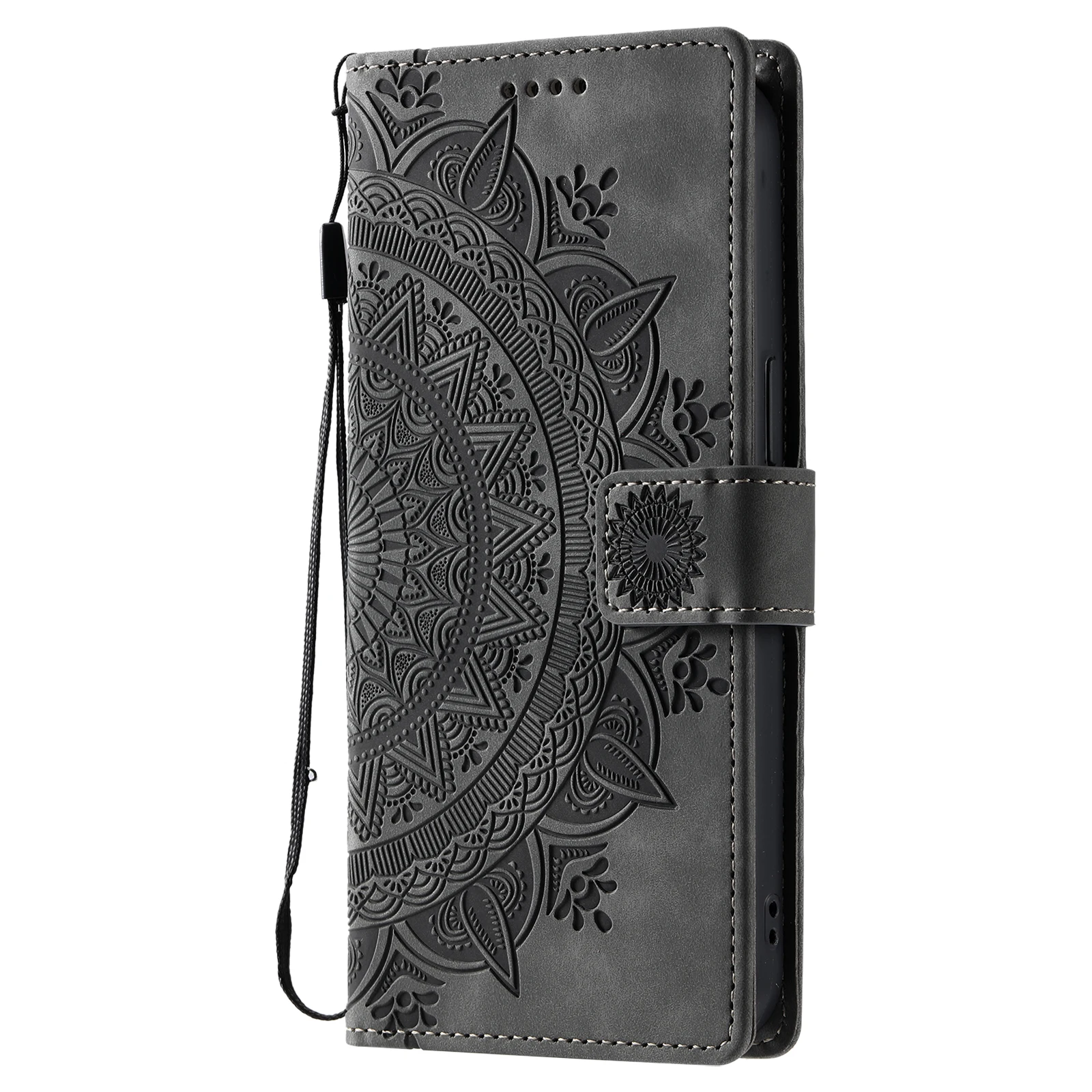 Embossed Totem Leather Wallet Phone Case with Card Holder