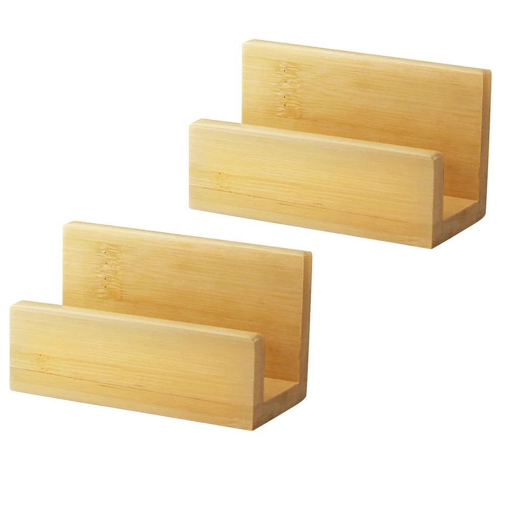 

2 Pcs Various Business Card Case Man Ornament Display Stand Holders Wooden Cards