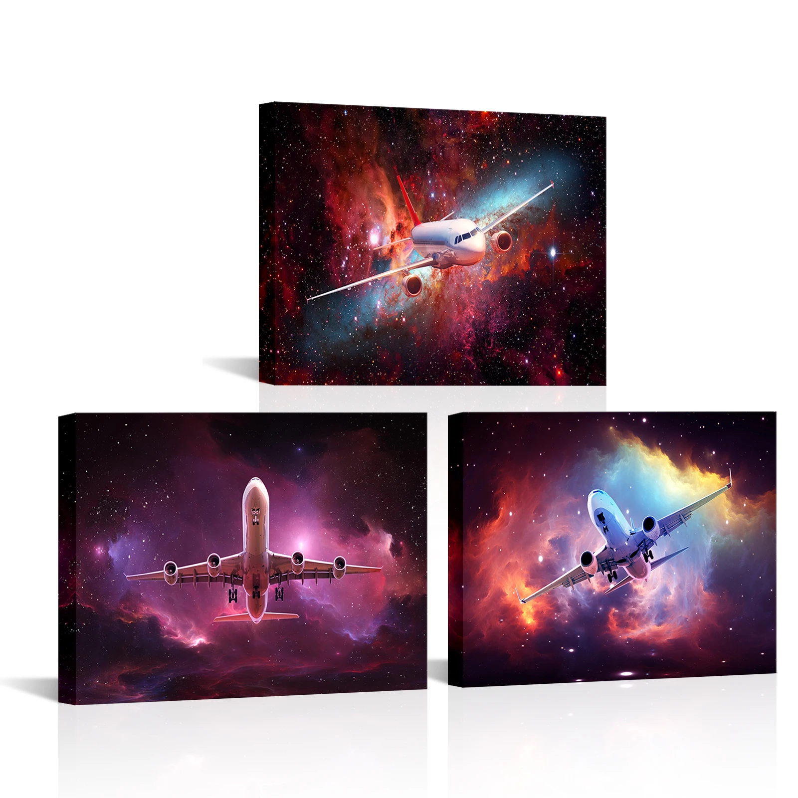

3 Pieces Flying Aircraft Wall Art Posters Starry Sky Print Canvas Painting Modern Style Picture Living Room Wall Decor