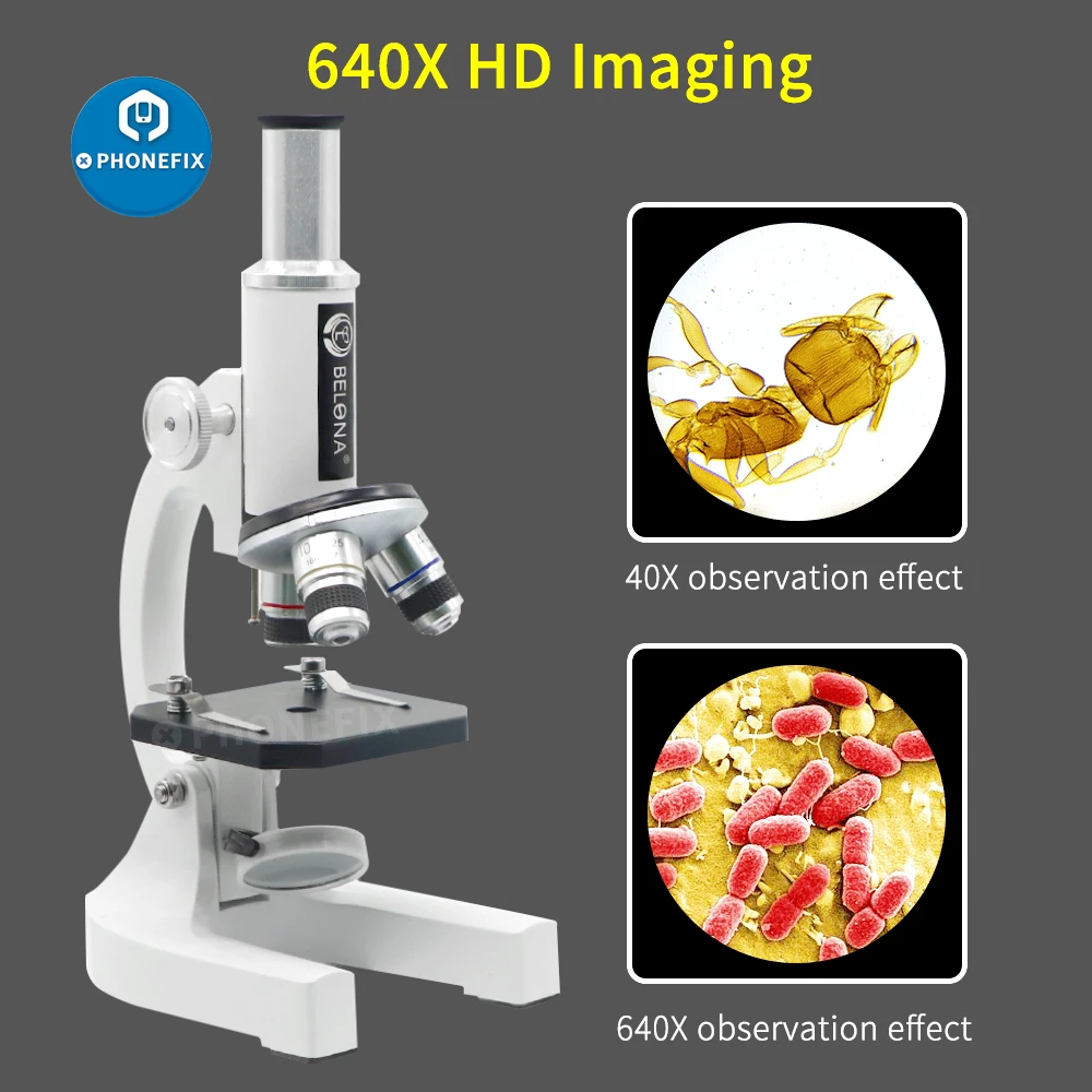 

40X-640X Monocular Optical Microscope Elementary School Children Science Experimental Biology Teaching Professional Microscope