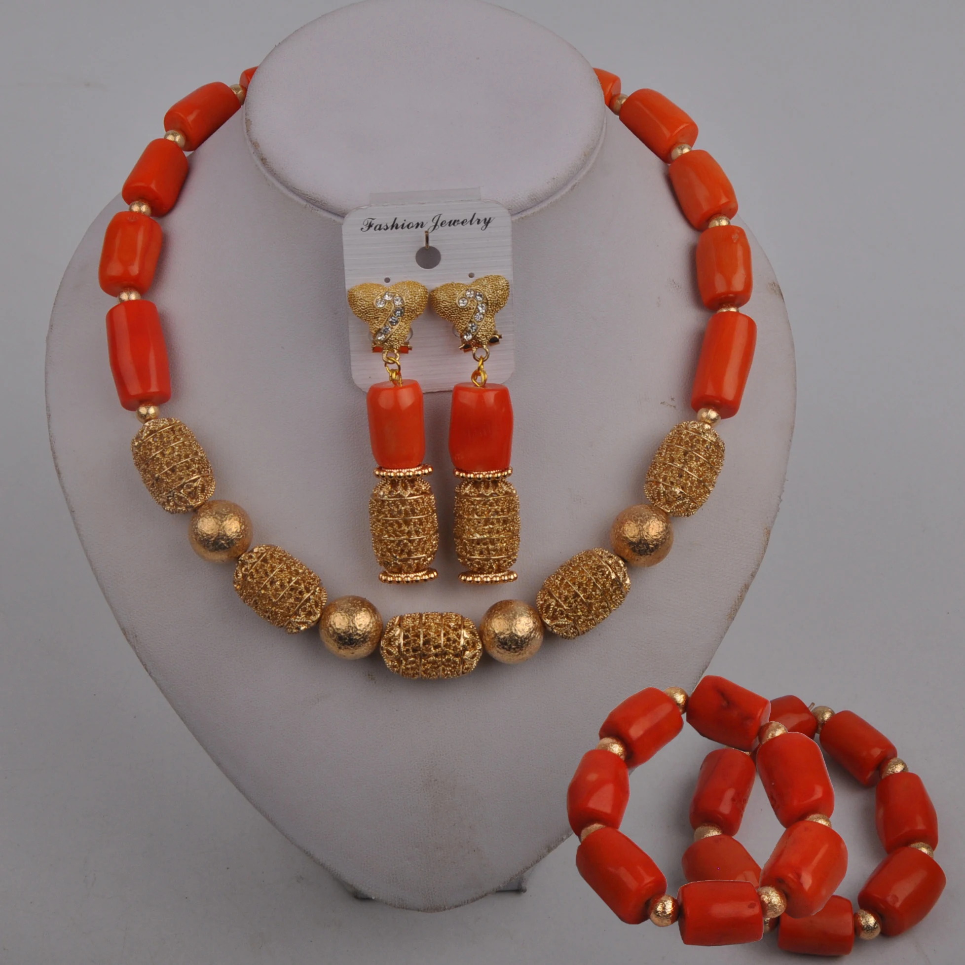 

Orange Coral Beads Jewelry Set Nigerian Wedding African Bride Jewelry Set 23-527ED