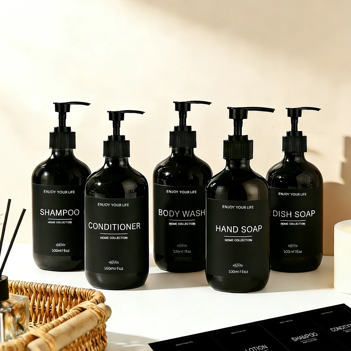 Glossy Black Shower Dispenser Set 3
