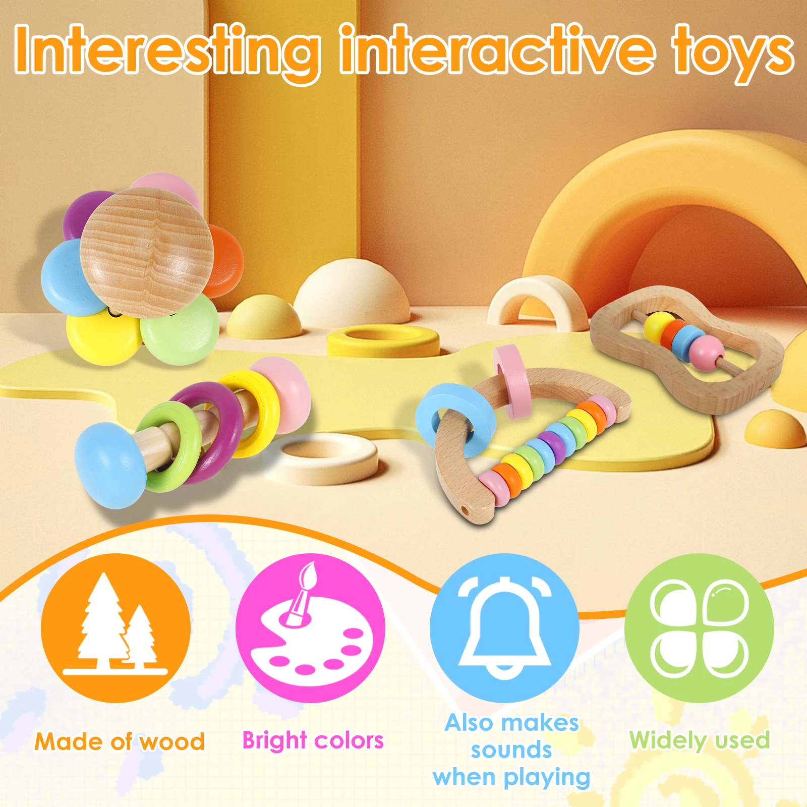 Wooden Bunny Toy Rabbit Roller Toys Rabbit Chew Toy Teeth Grinding Small Pet 4Pcs