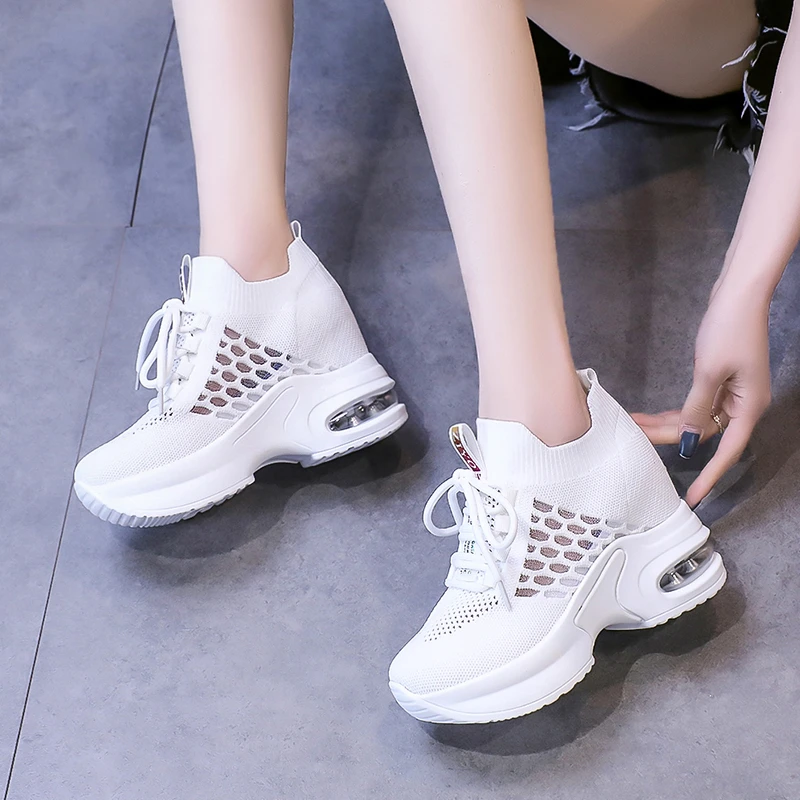 Shoes for Women 2023 High Quality Summer Lace Up Women's Vulcanize Shoes Solid Color Fashion Wedge Women's Tennis Shoes