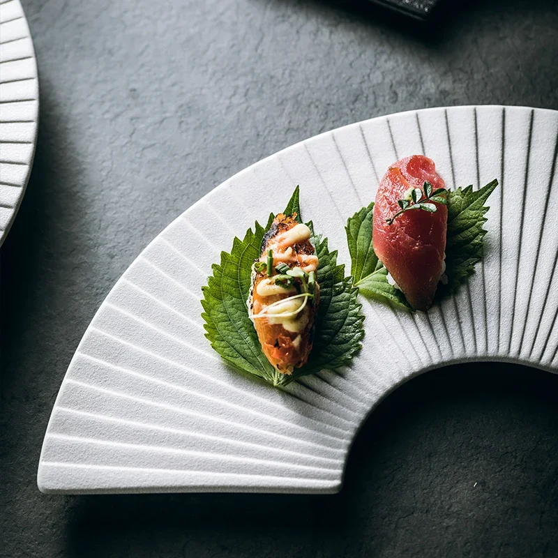 Ceramic Frosted Fan Japanese Sushi Dinner Set Plates Dishes Tableware Kitchen Bar Supplies