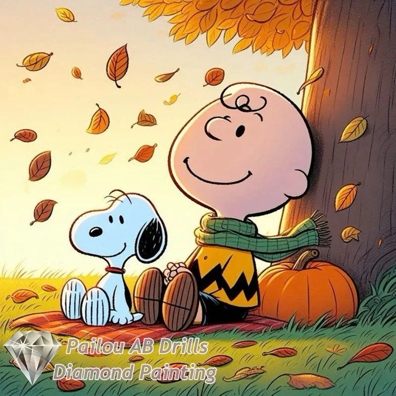 thumbnail image 1 of Pintura de diamantes con paisaje otoñal de Snoopy y Charlie Brown con calabazas para Halloween, taladros AB, punto de cruz completo, mosaico, decoración del hogar, 1 of 5