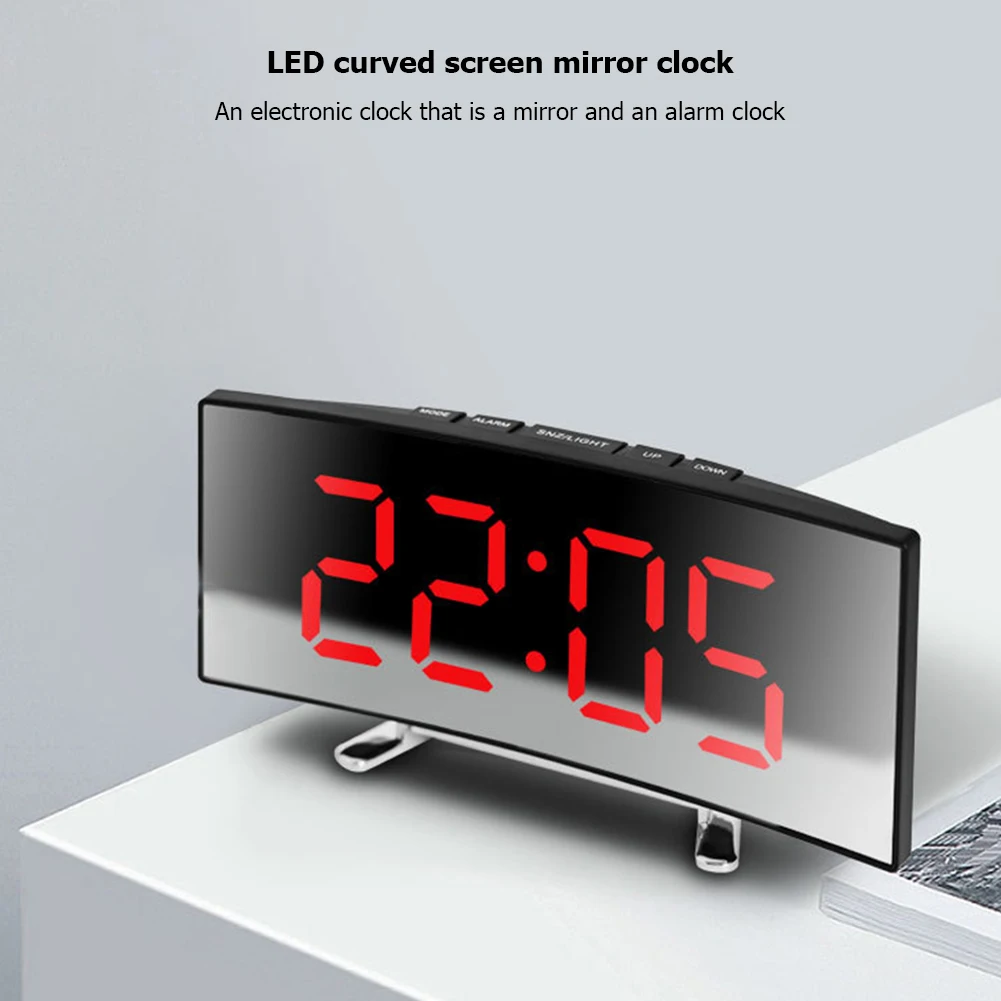 Mirror LED Digital Clock Creative Digital Alarm Clock 6inch Large Display USB Charging/Battery Powered Bedside Table