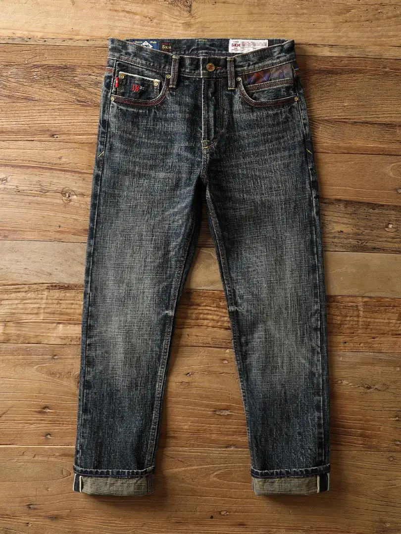 Heavyweight Thick 18oz Red Selvedege Denim Jeans for Men American Vintage 100% Cotton High Quality Straight Casual Pants 501 5km 2