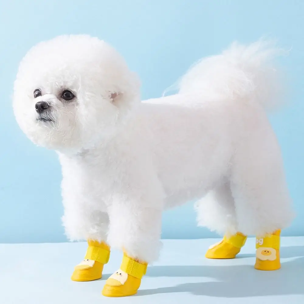 4Pcs/Set Cartoon Cute Pet Silicone Rain Boot Portable Dog Shoes Anti Slip Waterproof Foot Cover Outdoor Pet Paw Protector