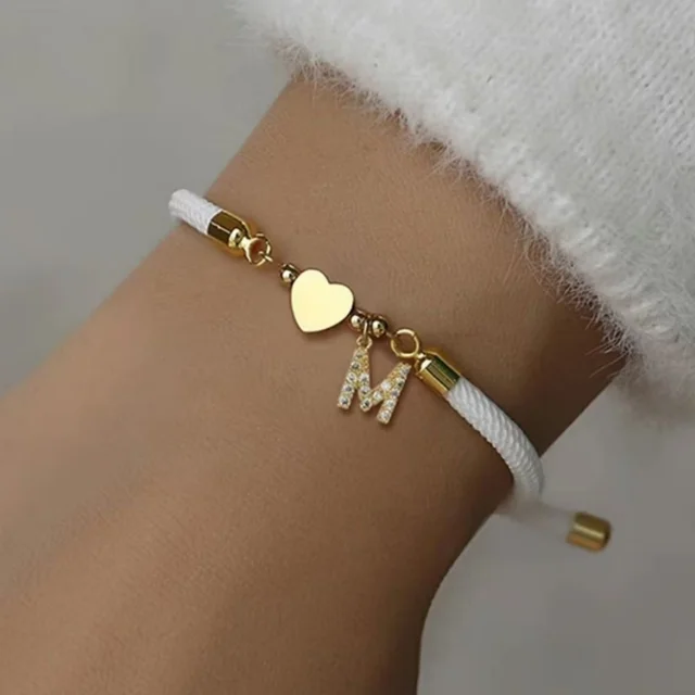 Bracelet à maillons avec lettres en forme de cœur pour femmes, classique, chaîne en corde avec lettres A-Z, bijoux quotidiens, cadeaux