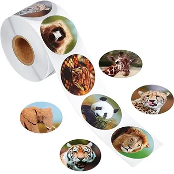 500Pcs/roll Zoo Animals Cartoon Stickers for Kids Classic Toys School Teacher Reward Sticker Pattern Lion Sticker