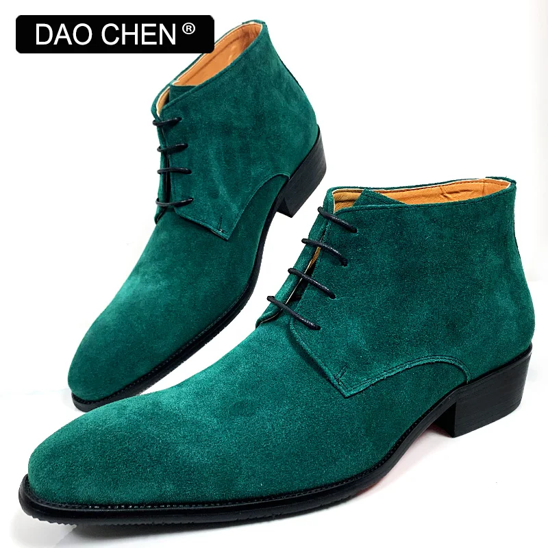 NEW FASHION MEN ANKLE BOOTS ELEGANT DRESS SUEDE SHOE WESTERN COWBOY LACE UP CASUAL SHOES GREEN BLACK MEN'S |