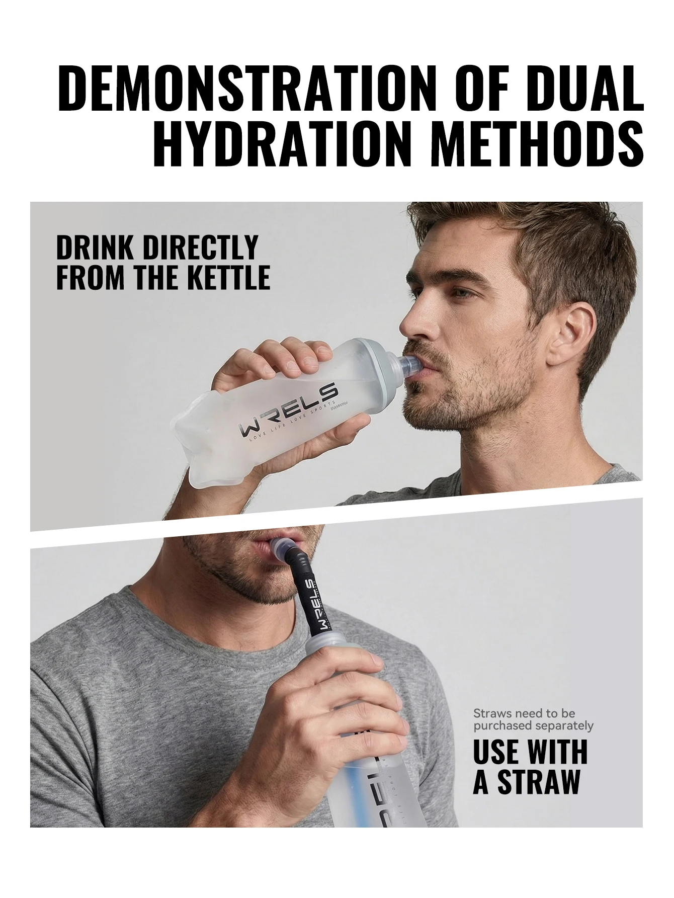 WRELS TPU Weiche Faltbare Wasserflasche BPA-Frei Zusammenklappbare Flasche für Laufen Camping Wandern Reisen Praktische Leichtgewichtige Wasserflasche – Detail 9