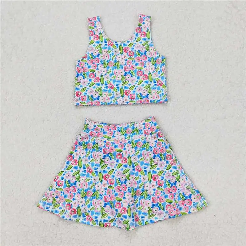 طفل فتاة الصيف رياضية Acive ارتداء مع القلاع الزرقاء سترة يوجا أعلى الرياضة Skorts طفل الفتيات الملابس فساتين مجموعات