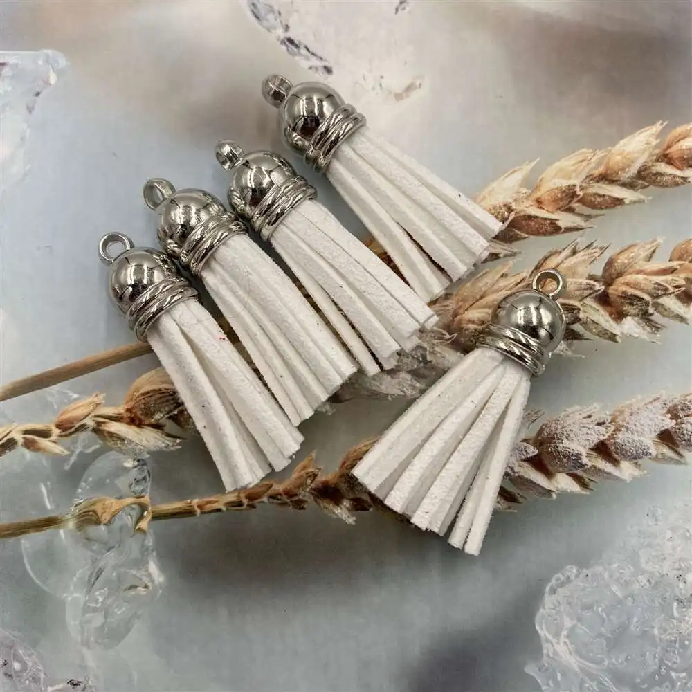 5~60pcs 38mm Sliver Hat Head Suede Faux Leather Tassel for Keychain Cellphone Straps Jewelry Summer DIY Pendant Charms Finding tassel fringe tassel decoration tassel accessories tassel trim