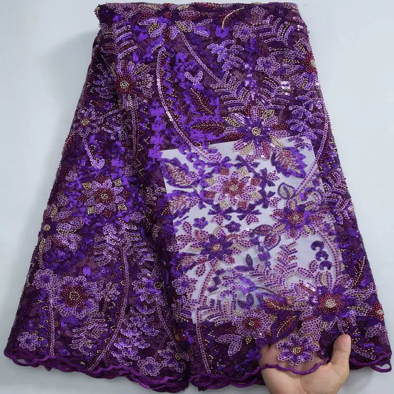 

New Design Sequins Tulle Lace 2023 African Sequence Lace Fabric With Beads High Quality Nigerian French Mesh Lace Fabric S3262