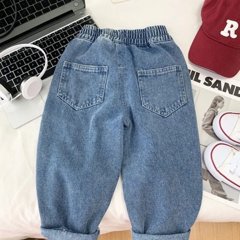 2026 봄/가을 남아 여아 아동 찢어진 청바지 한국 스타일 루즈핏 신축성 허리 바지 키즈 멋진 데님 팬츠