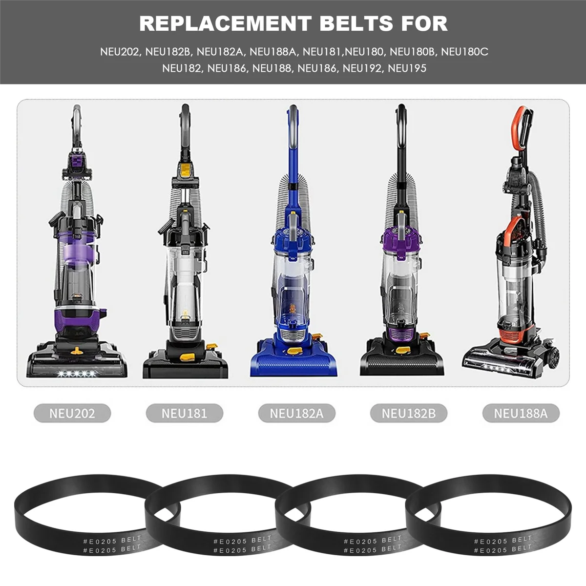 4PackVacuumBeltReplacementBeltsforEurekaStyleUE0205Upright