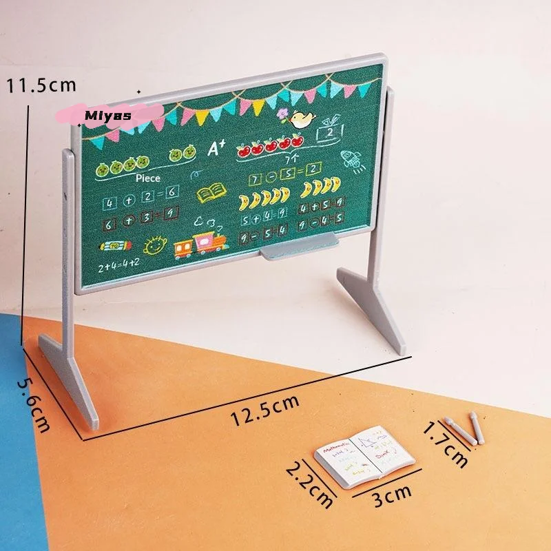 미니 학교 책상 세트(칠판, 의자, 책가방 포함) 인형의 집 가구 장식 교실 소품 모델