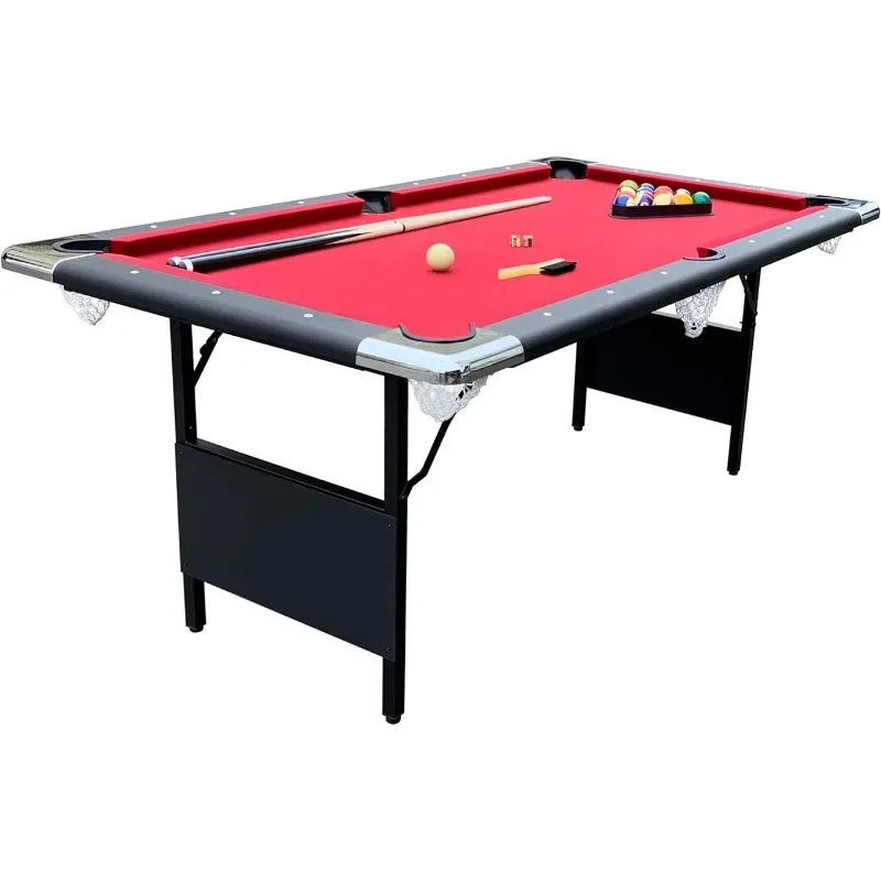 Portable 6-Ft Pool Table for Families with Easy Folding for Storage, Includes Balls, Cues, Chalk