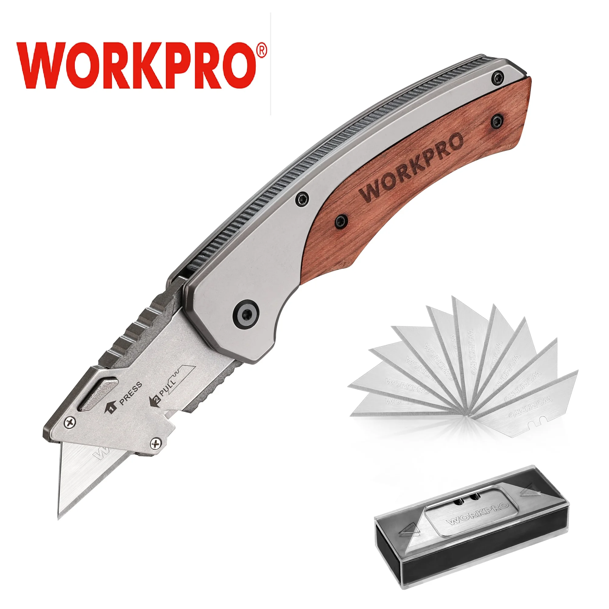 Складаны ўніверсальны нож з драўлянай ручкай WORKPRO з 10 лёзамі, кемпінг, паляванне, самаабарона, джунглі, выратавальныя прылады, на адкрытым паветры